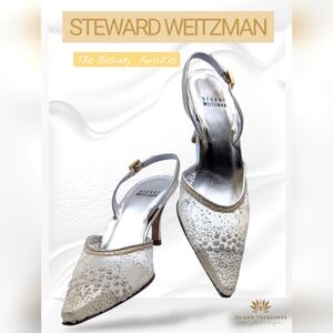 Stuart Weitzman Gold Sprinkle Embellished Mesh Sling Back Sz US 6M - EU 36 Women